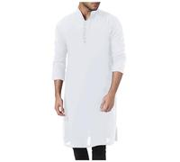 Generic Men's Kurta Tunic Dupion Art Silk Kurta Indian Traditional Wear Pyjamas Jacquard Silk Indian Party Wear Casual Shirts with Long Sleeves Prayer Clothing, White, M