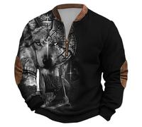 Generic Men's Nordic Viking Oversized Sweatshirt Nordic Mythology Polar-Lined Sweatshirt for Men Round Neck Sleeveless Nordic Mythology Hoodie without Cap Knit Thick Sweatshirts Warm Winter Viking