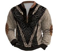 Generic Men's Nordic Viking Oversized Sweatshirt Nordic Polar Fleece-Lined Sweatshirt for Men Round-Neck Nordic Mythology Hoodie without Cap Thick Knit Warm Winter Viking Rune Pattern Sweatshirt