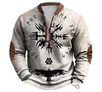 Generic Men's Oversized Nordic Viking Sweatshirt Nordic Mythology Polar-Lined Sweatshirt for Men Round Neck Nordic Mythology Hoodie without Hood Thick Knit Warm Viking Rune Pattern Winter Sweatshirt