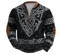 Generic Men's Oversized Nordic Viking Sweatshirt - Nordic Viking Rune Pattern Fleece-Lined Sweatshirt for Men - Crew Neck Nordic Mythology Hoodie without Hood - Thick Knit Warm Winter Pullover, B