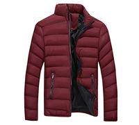 Generic Mens Padded Winter Coat Puffer Jacket Stand Collar Insulated Down Jacket Warm Travelling Walking Plain Quilted Zip Outerwear Winter Warm Padded Puffer Coat UK Red L