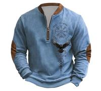 Generic Men's Pullover Outdoor Half Zip Sweatshirt, Nordic Mythology Viking Tattoos Hoodie, Soft Warm Work Sweater Without Hood, Men's Gothic Medieval Vintage Plus Size Streetwear, blue, L