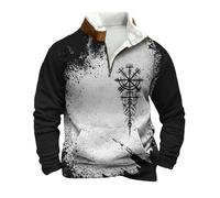 Generic Men's Pullover Outdoor Half Zip Sweatshirt, Nordic Mythology Viking Tattoos Hoodie, Soft Warm Work Sweater Without Hood, Men's Gothic Medieval Vintage Plus Size Streetwear, S