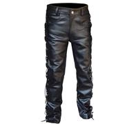 Generic Men's Punk Style Black Leather Trousers - Slim Fit, Straight Leg, High Rise, Stretchable, Size 5XL (38W x 34L), Adult Men's Sports & Work Pants