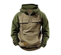 Generic Mens Quarter Zip Cargo Hoodies 1/4 Zipper Sweatshirts Pullover with Pockets 2025 Fall Color Block Long Sleeve Hooded playeras para el sol de Trabajo Hombre(Khaki, M)