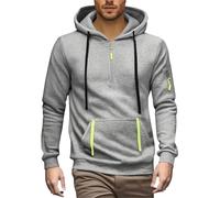 Generic Mens Quarter Zip Hoodies 1/4 Zipper Hooded with Multi Pockets Long Sleeve Military Tactical Sweatshirts Pullover Tops suéter para el frío de Hombre(Grey, M)