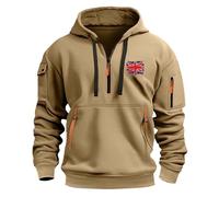 Generic Mens Quarter Zip Hoodies 1/4 Zipper UK Flag Hooded Multi Pockets Long Sleeve Cargo Sweatshirts Tactical Pullover Tops suéter para Hombre para el Frio(Khaki, XXL)
