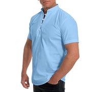 Generic Men's Shirts Short Sleeve Casual：Men's Summer Solid Colour Standing Collar Short Sleeve Casual Loose Shirt Top Blue Tshirt Mens Multipack Hawaiian Shirts for Men XXXL Comfort Fit