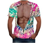 Generic Men's Summer T-Shirts Novelty Casual Naked Muscle Shirts Slim Fit Crewneck Short Sleeve Abdominal Tops Funny Fake Abs Graphic Print Costume Workout Fitness Athletic Tees