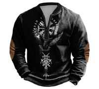 Generic Men's Sweater Outdoor Half Zip Sweatshirt Nordic Mythology Viking Tattoos Hoodie, Men's Gothic Medieval Vintage Plus Size Streetwear, Soft Warm Work Jumper, Black (black 3), L