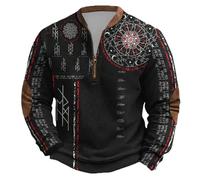 Generic Men's Sweater Outdoor Half Zip Sweatshirt Nordic Mythology Viking Tattoos Hoodie, Men's Gothic Medieval Vintage Plus Size Streetwear, Soft Warm Work Jumper, Black (black 4), L