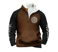 Generic Men's Sweater Outdoor Half Zip Sweatshirt Nordic Mythology Viking Tattoos Hoodie, Men's Gothic Medieval Vintage Plus Size Streetwear, Soft Warm Work Jumper, XXL