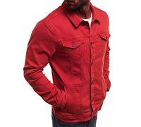 Generic Men's Vintage Denim Casual Long Sleeve Shirt - Red, Size 3XL, Long Length [NA], Casual Fit, Everyday Wear, Imported, Collared Neck, Button Down, Chest Pocket