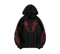 Generic Men's Zip Hoodie in Y2K Style with Gothic Wing Print - Hooded Jacket with Tribal Pattern on Chest and Sleeves | Casual Streetwear Jacket for an Alternative Look, S