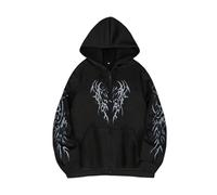 Generic Men's Zip Hoodie in Y2K Style with Gothic Wing Print - Hooded Jacket with Tribal Pattern on Chest and Sleeves | Casual Streetwear Jacket for an Alternative Look, M