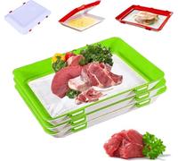 Generic Meritdeteno Food Preservation Tray, 3 Pcs, Reusable Silicone Fresh Tray, Stackable, Elastic Lid, Green, Food Grade PP & TPU, Rectangular, 30CM × 22CM × 3CM