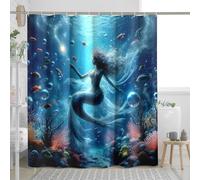 Generic Mermaid Fabric Shower Curtain Fantasy Ocean Under The Sea Teal Polyester Waterproof Decorative Washable Bathroom Bathtub Shower Curtain with 12 Hooks 72x72Inch
