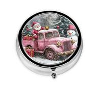 Generic Merry Christmas Print Round Pill Box-3 Compartment Small Pill Case for Purse & Pocket Mini Metal Pill Holder Travel Pill Container