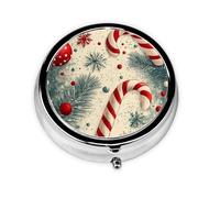 Generic Merry Christmas Print Round Pill Box-3 Compartment Small Pill Case for Purse & Pocket Mini Metal Pill Holder Travel Pill Container
