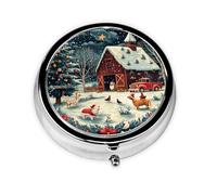 Generic Merry Christmas Print Round Pill Box-3 Compartment Small Pill Case for Purse & Pocket Mini Metal Pill Holder Travel Pill Container