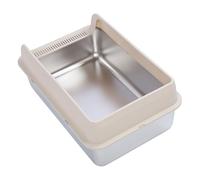 Generic Metal Cat Litter Tray, Leakproof Cat Litter Box High Wall Sides Ample Space Anti Splashing Odor with Top Lid for Pet Shop (L)