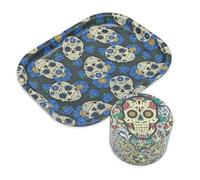Generic Metal Grinder XL 63 mm + Tray ALLOY KRAFT | Ultra Sharp Blades with Premium Printing 360º | Grinder 4 Pieces for Spices and Herbs | Mexican Skull Drawings (Grinder+Tray)