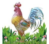 Generic Metal Rooster Sculpture Statue Animal Figurine, 30cm Standing Animal, Multicolor, Outdoor Painted Sculpture For Pathways, Metal Rooster Garden Ornament, Lawn Ornament