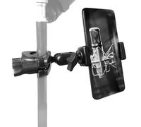 Generic Mic Stand Phone Holder, Adjustable Gooseneck Clip-On for Microphone Stand, Music Drum, Black Metal, Fits Any Smartphone