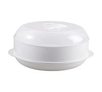 Generic Microwave Steamer Round Steam Cooker with 1 Tier, Microwave Food Steamer with Lid, BPA Free, White, Plastic, Round, Healthy Cooking, Medium