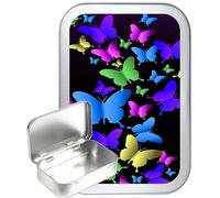 Generic Midnight Butterflies Silver Hinged Gift Box, Storage Tin, 50ml, 97 x 59 x 23