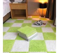 Generic Milk Velvet Patchwork Rugs, 12x12in Square Plush Puzzle Foam Floor Mat, Carpet Puzzle Mats for Floor, Interlocking Carpet Tiles (10 Pcs,Fluorescent Green+white)