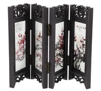 Generic Mini Chinese Folding Screen Divider Panel, Red Plum Blossom Desktop Privacy Partition, Traditional Asian Art Decorative Small Room Divider for Home and Office
