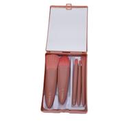 Generic Mini Cosmetic Brush Kit with Mirror Case for Convenient Makeup Application, Includes 5 Brushes for a Complete Look on the Go (Bean Pink)