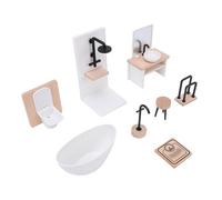 Generic Mini Dollhouse Bathroom Set Crafted From Sturdy Beech Wood and Plastic, Complete 8 Piece 1:12 Scale Furniture Set for Hobbyists and Collectors, Suitable for Dollhouse Enthusiasts