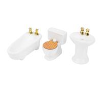 Generic Mini Dollhouse Bathroom Set Delicate Ceramic Bathtub Toilet Sink Kit for Doll House Decor, White/Four Leaf Clover/Rose (Pure White)