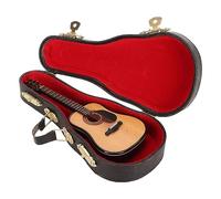Generic Mini Guitar Model Durable Wooden Simulation with Stand and Case Party Decorations Solid Wood 5.12"