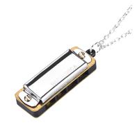Generic Mini Harmonica Music Instrument Necklace Toy for Children Brain Development Black (Silver)