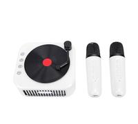 Generic Mini Karaoke Machine Toy Portable Speaker with 2 Wireless Mics HiFi Sound Quality Retro Design for Kids Adults Home Party Outdoor Travel Play (White)