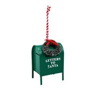 Generic Mini Santa Mailbox Hanging Ornament Durable Iron Decoration for Christmas Tree or Doorway with Pine Wreath (Green)
