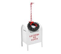 Generic Mini Santa Mailbox Hanging Ornament Durable Iron Decoration for Christmas Tree or Doorway with Pine Wreath (White)