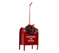 Generic Mini Santa Mailbox Hanging Ornament Durable Iron Decoration for Christmas Tree or Doorway with Pine Wreath (Red)