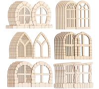 Generic Mini Window and Fairy Door Set 50Pcs Unpainted Wooden Pieces for DIY Dollhouse Accessories and Garden Fairy Decoration
