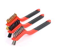 Generic Mini Wire Brush Set Durable Stainless Steel Nylon Copper Red Brush for Rust Removal Compact Size for Cleaning Hardware 3PCS (7in)