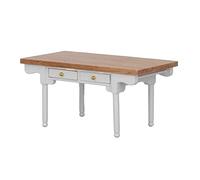 Generic Mini Wooden Dollhouse Desk 1:12 Scale Durable Birch Writing Table Decoration for Friends, 5.1 X 2.8 X 2.5in Miniature Furniture Accessory (Log Color and White)