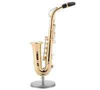 Generic Miniature Alto Saxophone Replica, Brass Gold Plated Instrument Model with Stand and Wooden Case, for Christmas Birthday Kids Musician Friends