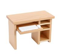 Generic Miniature Computer and Desk Set 1:12 Scale Vintage Dollhouse Office Furniture for Creative Play and Decor 1 Unit (Natural Wood Color (with Mouse and Keyboard))