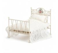 Generic Miniature Doll Bed with Wrought Metal Frame Decorative Scrollwork Headboard Mattress Pillow and Bedding Includes Classic Antique Style Suitable for, White, Retro Iron Bed With Lace Bedding