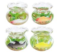 Generic Miniature Glass Goldfish Bowl Lifelike Dollhouse Fish Tanks DIY Fish Bowl For Children Educational Training (A pack of 4 colors round tank koi)