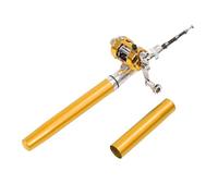 Generic Miniature Pen Fishing Rod Lightweight Portable Compact Pocket Size Pole with Reel Wheel for Outdoor Fishing Fans (Gold)